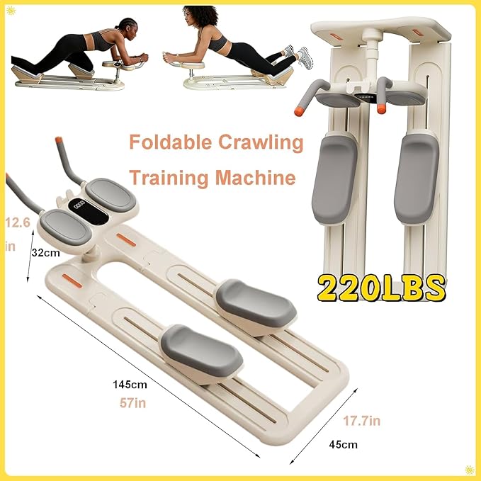 Crawling Training Machine Spine Twist & Stretch Trainer Effective Waist & Spine Workout, 3 Adjustable Height LED Counter 230kg Capacity,Detachable,for Full-Body Workout (Black, 57in)