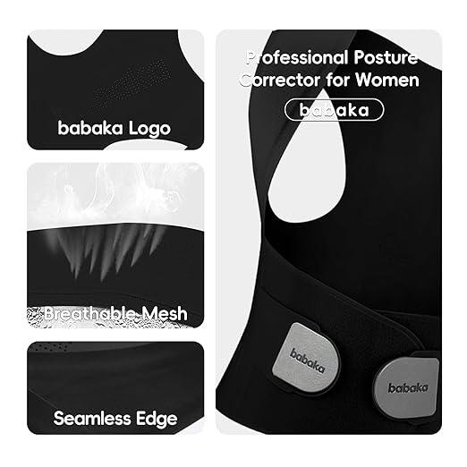 babaka Posture Corrector for Women, Invisible Lightweight Adjustable Back Brace for Upper and Lower Back Pain Relief, Hunchback, Hump, Scoliosis, Thoracic, Spine Corrector Under Clothes (Black, Small, Waist: 25''-30'')