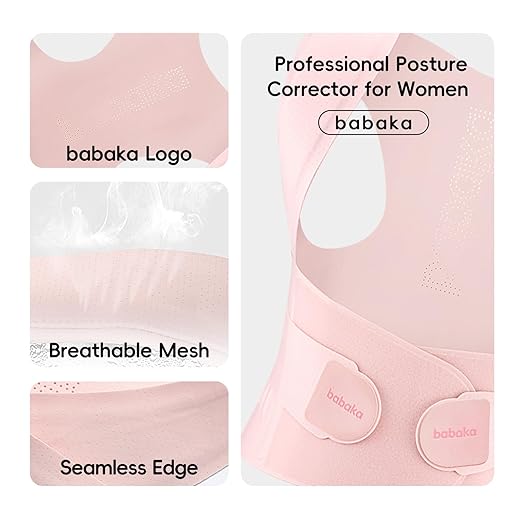 babaka Posture Corrector for Women, Invisible Lightweight Adjustable Back Brace for Upper and Lower Back Pain Relief, Hunchback, Hump, Scoliosis, Thoracic, Spine Corrector Under Clothes (Pink, Small, Waist: 25''-30'')