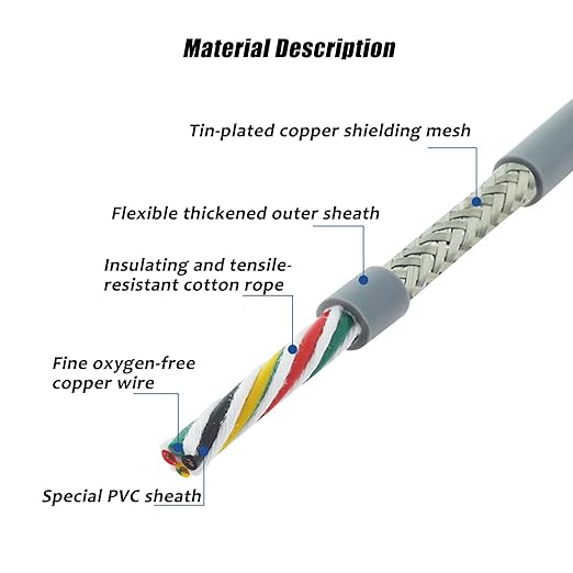 8/10 Core Shielded Drag Chain Cable 20/18 AWG 16ft, Continuous Flex Control Cable, Flexible OFC Copper Wire, -40°C to 105°C, Wear Resistant for CNC Robotics Automation Equipment(16FT,18AWG-10C)