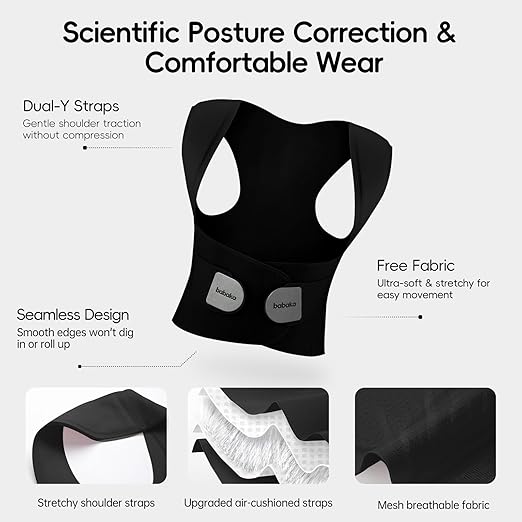 babaka Posture Corrector for Women, Invisible Lightweight Adjustable Back Brace for Upper and Lower Back Pain Relief, Hunchback, Hump, Scoliosis, Thoracic, Spine Corrector Under Clothes (Black, Small, Waist: 25''-30'')