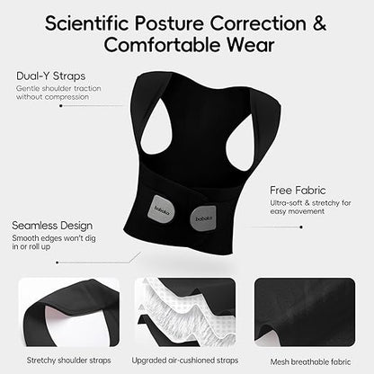 babaka Posture Corrector for Women, Invisible Lightweight Adjustable Back Brace for Upper and Lower Back Pain Relief, Hunchback, Hump, Scoliosis, Thoracic, Spine Corrector Under Clothes (Black, Small, Waist: 25''-30'')