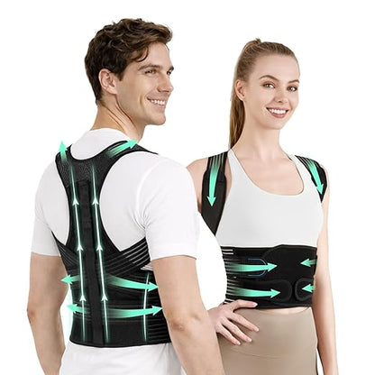 Back Brace Posture Corrector for Women and Men, 4-Point Back Support System for Upper/Lower Back Pain Relief, Scoliosis & Hunchback Correction, Adjustable & Breathable Shoulder Straightener, Large