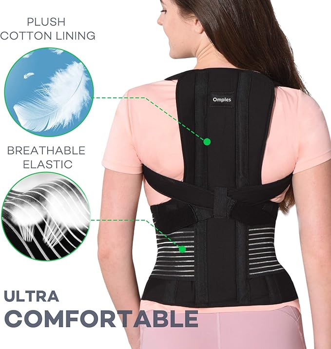Omples Posture Corrector for Women and Men Thoracic Back Brace Straightener Shoulder Upright Support Trainer for Body Correction and Neck Pain Relief, X-Large (waist 42-47 inch)