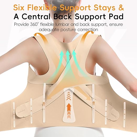 babaka Posture Corrector for Women, Invisible Lightweight Adjustable Back Brace for Upper and Lower Back Pain Relief, Hunchback, Hump, Scoliosis, Thoracic, Spine Corrector Under Clothes (Beige, Large, Waist: 35''-42'')