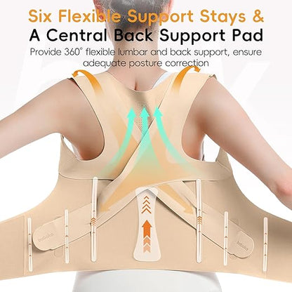 babaka Posture Corrector for Women, Invisible Lightweight Adjustable Back Brace for Upper and Lower Back Pain Relief, Hunchback, Hump, Scoliosis, Thoracic, Spine Corrector Under Clothes (Beige, Large, Waist: 35''-42'')