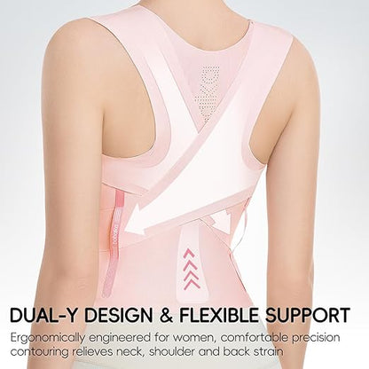 babaka Posture Corrector for Women, Invisible Lightweight Adjustable Back Brace for Upper and Lower Back Pain Relief, Hunchback, Hump, Scoliosis, Thoracic, Spine Corrector Under Clothes (Pink, Medium, Waist: 29''-35'')