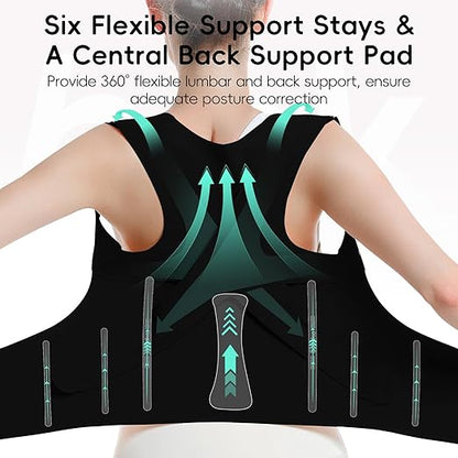 babaka Posture Corrector for Women, Invisible Lightweight Adjustable Back Brace for Upper and Lower Back Pain Relief, Hunchback, Hump, Scoliosis, Thoracic, Spine Corrector Under Clothes (Black, Small, Waist: 25''-30'')