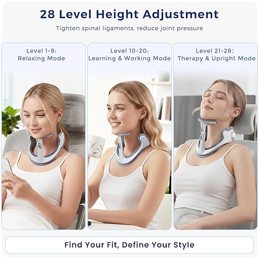 Posture Corrector for Neck & Cervical Spine Alignment - 360° Adjustable Neck Collar with 28 Levels, Memory Foam Support for Pain Relief, Tech Neck, Hump & Forward Head Posture