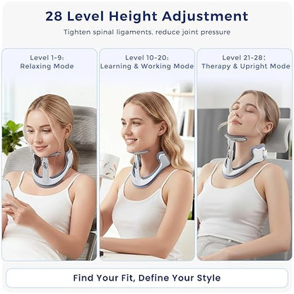 Posture Corrector for Neck & Cervical Spine Alignment - 360° Adjustable Neck Collar with 28 Levels, Memory Foam Support for Pain Relief, Tech Neck, Hump & Forward Head Posture
