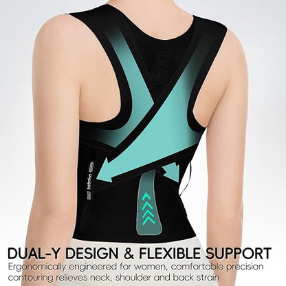 babaka Posture Corrector for Women, Invisible Lightweight Adjustable Back Brace for Upper and Lower Back Pain Relief, Hunchback, Hump, Scoliosis, Thoracic, Spine Corrector Under Clothes (Black, Small, Waist: 25''-30'')