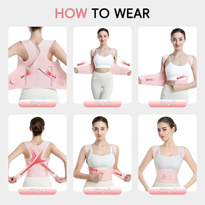 babaka Posture Corrector for Women, Invisible Lightweight Adjustable Back Brace for Upper and Lower Back Pain Relief, Hunchback, Hump, Scoliosis, Thoracic, Spine Corrector Under Clothes (Pink, Small, Waist: 25''-30'')
