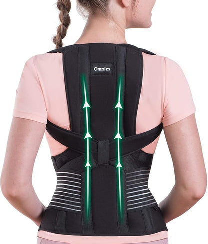 Omples Posture Corrector for Women and Men Thoracic Back Brace Straightener Shoulder Upright Support Trainer for Body Correction and Neck Pain Relief, Large (waist 39-42 inch)