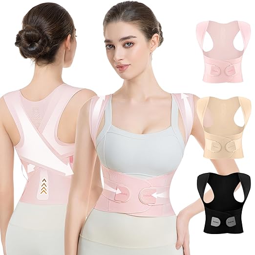 babaka Posture Corrector for Women, Invisible Lightweight Adjustable Back Brace for Upper and Lower Back Pain Relief, Hunchback, Hump, Scoliosis, Thoracic, Spine Corrector Under Clothes (Pink, Large, Waist: 35''-42'')