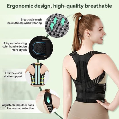 Back Brace Posture Corrector for Women and Men, 4-Point Back Support System for Upper/Lower Back Pain Relief, Scoliosis & Hunchback Correction, Adjustable & Breathable Shoulder Straightener, Large