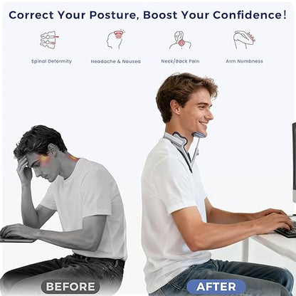 Posture Corrector for Neck & Cervical Spine Alignment - 360° Adjustable Neck Collar with 28 Levels, Memory Foam Support for Pain Relief, Tech Neck, Hump & Forward Head Posture