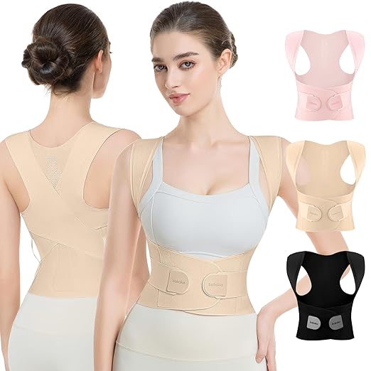 babaka Posture Corrector for Women, Invisible Lightweight Adjustable Back Brace for Upper and Lower Back Pain Relief, Hunchback, Hump, Scoliosis, Thoracic, Spine Corrector Under Clothes (Beige, Large, Waist: 35''-42'')