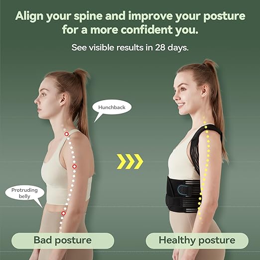 Back Brace Posture Corrector for Women and Men, 4-Point Back Support System for Upper/Lower Back Pain Relief, Scoliosis & Hunchback Correction, Adjustable & Breathable Shoulder Straightener, Large