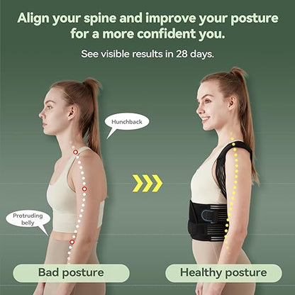 Back Brace Posture Corrector for Women and Men, 4-Point Back Support System for Upper/Lower Back Pain Relief, Scoliosis & Hunchback Correction, Adjustable & Breathable Shoulder Straightener, Large