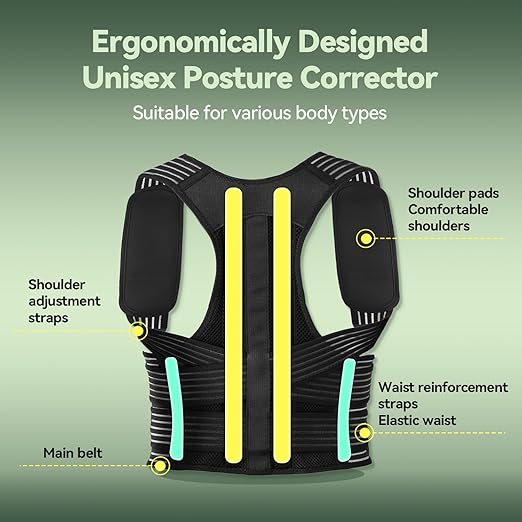 Back Brace Posture Corrector for Women and Men, 4-Point Back Support System for Upper/Lower Back Pain Relief, Scoliosis & Hunchback Correction, Adjustable & Breathable Shoulder Straightener, Large