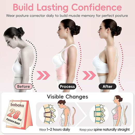 babaka Posture Corrector for Women, Invisible Lightweight Adjustable Back Brace for Upper and Lower Back Pain Relief, Hunchback, Hump, Scoliosis, Thoracic, Spine Corrector Under Clothes (Pink, Medium, Waist: 29''-35'')