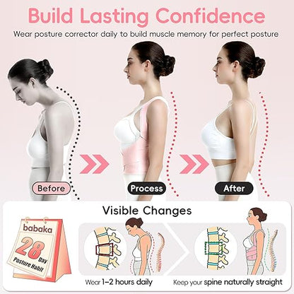 babaka Posture Corrector for Women, Invisible Lightweight Adjustable Back Brace for Upper and Lower Back Pain Relief, Hunchback, Hump, Scoliosis, Thoracic, Spine Corrector Under Clothes (Pink, Small, Waist: 25''-30'')