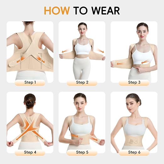 babaka Posture Corrector for Women, Invisible Lightweight Adjustable Back Brace for Upper and Lower Back Pain Relief, Hunchback, Hump, Scoliosis, Thoracic, Spine Corrector Under Clothes (Beige, Large, Waist: 35''-42'')