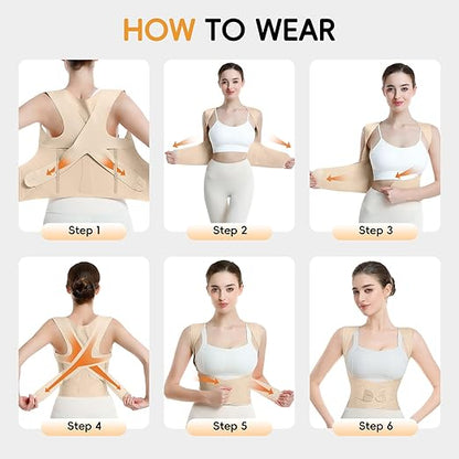 babaka Posture Corrector for Women, Invisible Lightweight Adjustable Back Brace for Upper and Lower Back Pain Relief, Hunchback, Hump, Scoliosis, Thoracic, Spine Corrector Under Clothes (Beige, Large, Waist: 35''-42'')