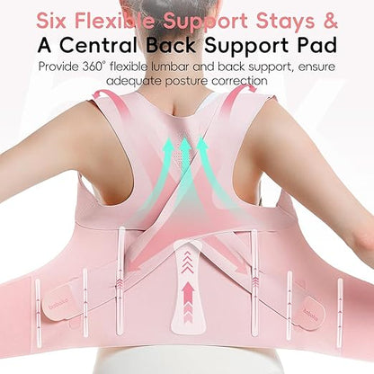 babaka Posture Corrector for Women, Invisible Lightweight Adjustable Back Brace for Upper and Lower Back Pain Relief, Hunchback, Hump, Scoliosis, Thoracic, Spine Corrector Under Clothes (Pink, Medium, Waist: 29''-35'')
