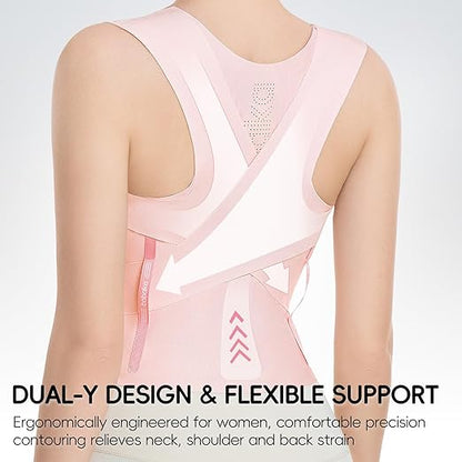 babaka Posture Corrector for Women, Invisible Lightweight Adjustable Back Brace for Upper and Lower Back Pain Relief, Hunchback, Hump, Scoliosis, Thoracic, Spine Corrector Under Clothes (Pink, Small, Waist: 25''-30'')
