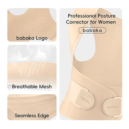 babaka Posture Corrector for Women, Invisible Lightweight Adjustable Back Brace for Upper and Lower Back Pain Relief, Hunchback, Hump, Scoliosis, Thoracic, Spine Corrector Under Clothes (Beige, Large, Waist: 35''-42'')