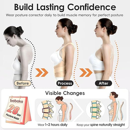 babaka Posture Corrector for Women, Invisible Lightweight Adjustable Back Brace for Upper and Lower Back Pain Relief, Hunchback, Hump, Scoliosis, Thoracic, Spine Corrector Under Clothes (Beige, Large, Waist: 35''-42'')