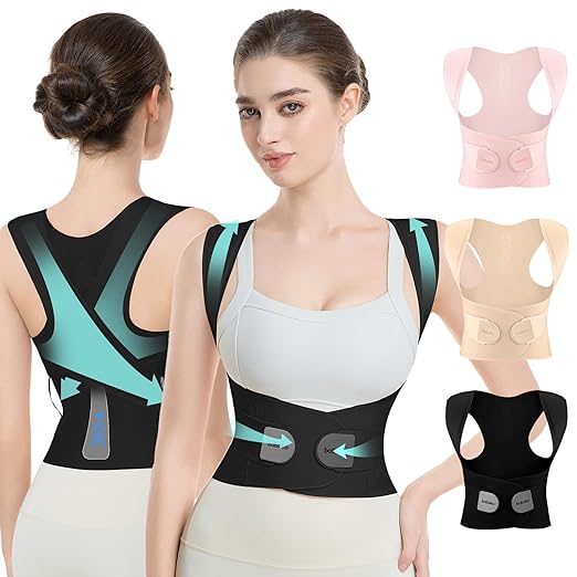 babaka Posture Corrector for Women, Invisible Lightweight Adjustable Back Brace for Upper and Lower Back Pain Relief, Hunchback, Hump, Scoliosis, Thoracic, Spine Corrector Under Clothes (Black, Large, Waist: 35''-42'')