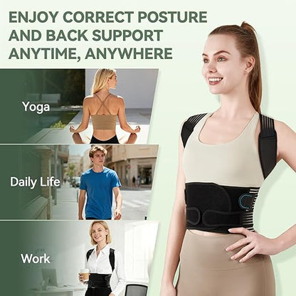 Back Brace Posture Corrector for Women and Men, 4-Point Back Support System for Upper/Lower Back Pain Relief, Scoliosis & Hunchback Correction, Adjustable & Breathable Shoulder Straightener, Large