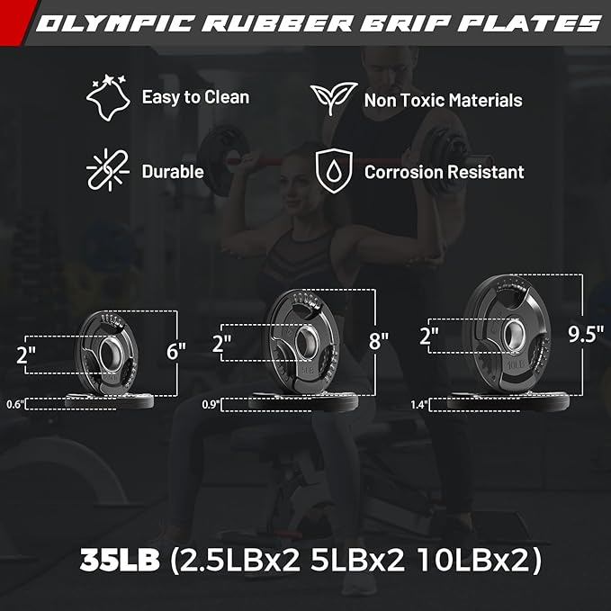 RitFit Barbell Weight Set - 4/6FT Olympic Barbell with Weight Plates (55-115LB Total) - Weightlifting Equipment for Squats, Curls, Deadlifts, Presses, Hip Thrusts