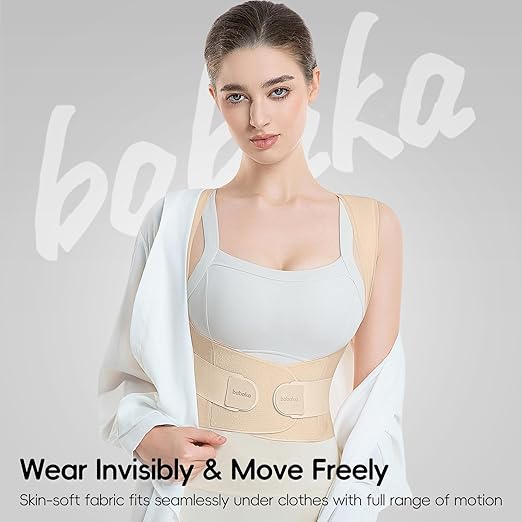 babaka Posture Corrector for Women, Invisible Lightweight Adjustable Back Brace for Upper and Lower Back Pain Relief, Hunchback, Hump, Scoliosis, Thoracic, Spine Corrector Under Clothes (Beige, Large, Waist: 35''-42'')