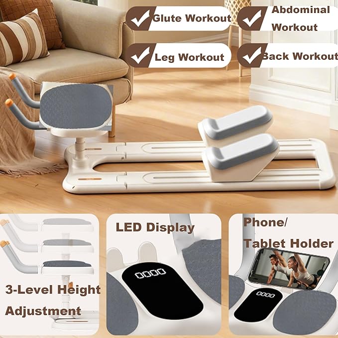 Crawling Training Machine Spine Twist & Stretch Trainer Effective Waist & Spine Workout, 3 Adjustable Height LED Counter 230kg Capacity,Detachable,for Full-Body Workout (Black, 57in)