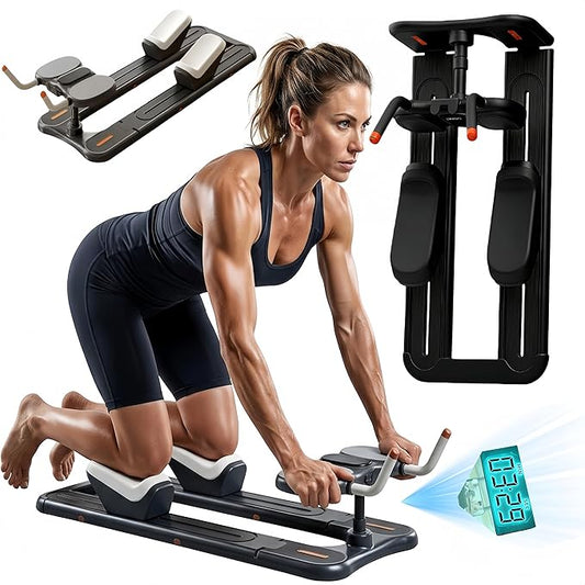 Crawling Training Machine Spine Twist & Stretch Trainer Effective Waist & Spine Workout, 3 Adjustable Height LED Counter 230kg Capacity,Detachable,for Full-Body Workout (Black, 57in)